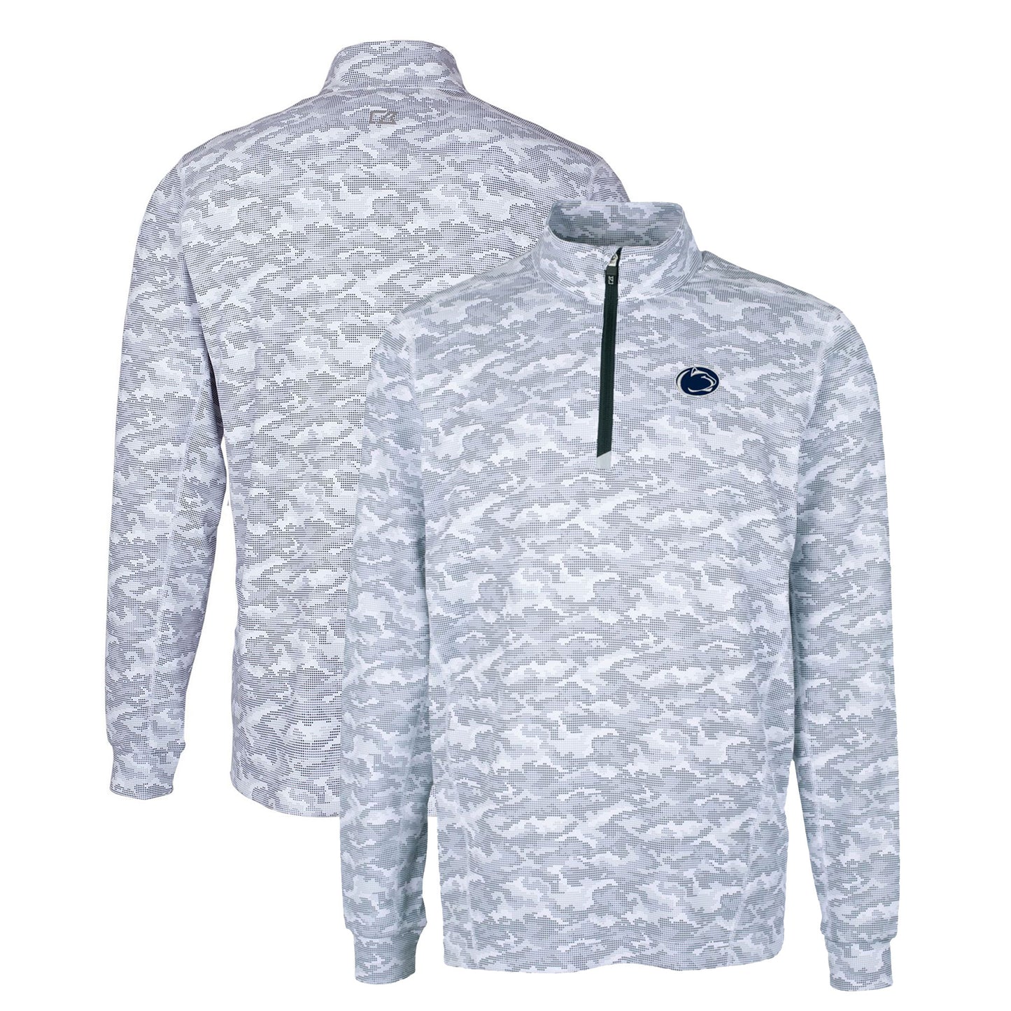 Men's Cutter & Buck Charcoal Penn State Nittany Lions Big & Tall Traverse Camo Print Stretch Quarter-Zip Pullover Top