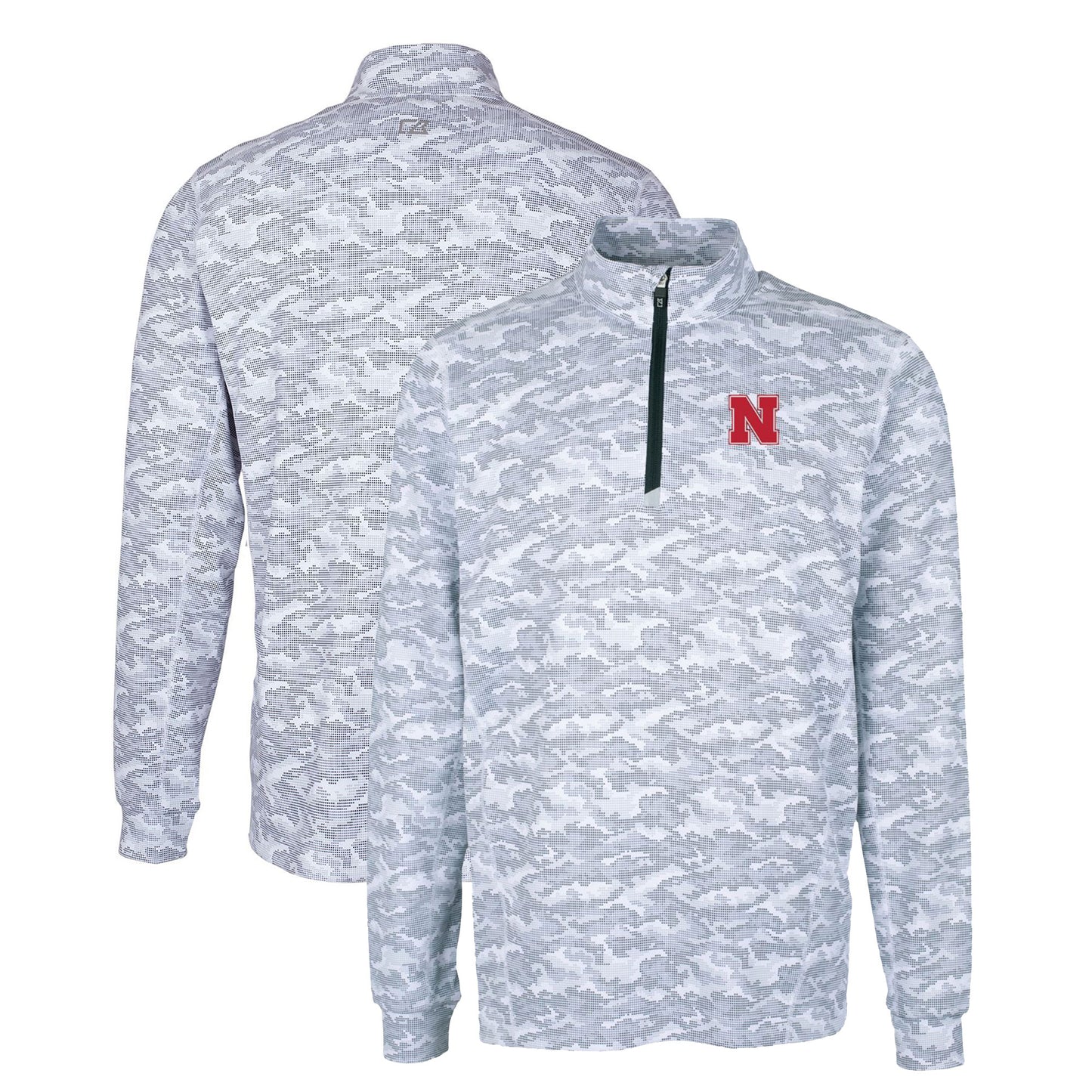 Men's Cutter & Buck Charcoal Nebraska Huskers Big & Tall Traverse Camo Print Stretch Quarter-Zip Pullover Top