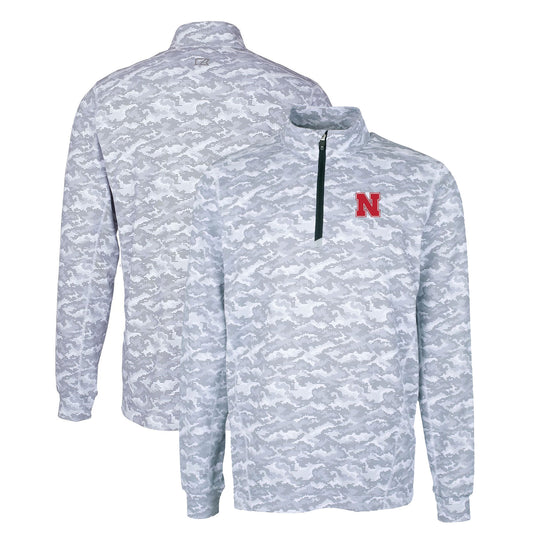 Men's Cutter & Buck Charcoal Nebraska Huskers Big & Tall Traverse Camo Print Stretch Quarter-Zip Pullover Top