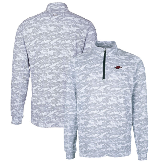 Men's Cutter & Buck Charcoal Arkansas Razorbacks Big & Tall Traverse Camo Print Stretch Quarter-Zip Pullover Top