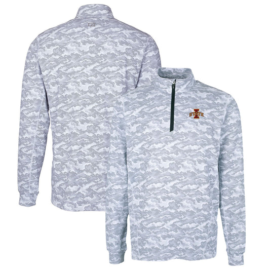 Men's Cutter & Buck Charcoal Iowa State Cyclones Big & Tall Traverse Camo Print Stretch Quarter-Zip Pullover Top