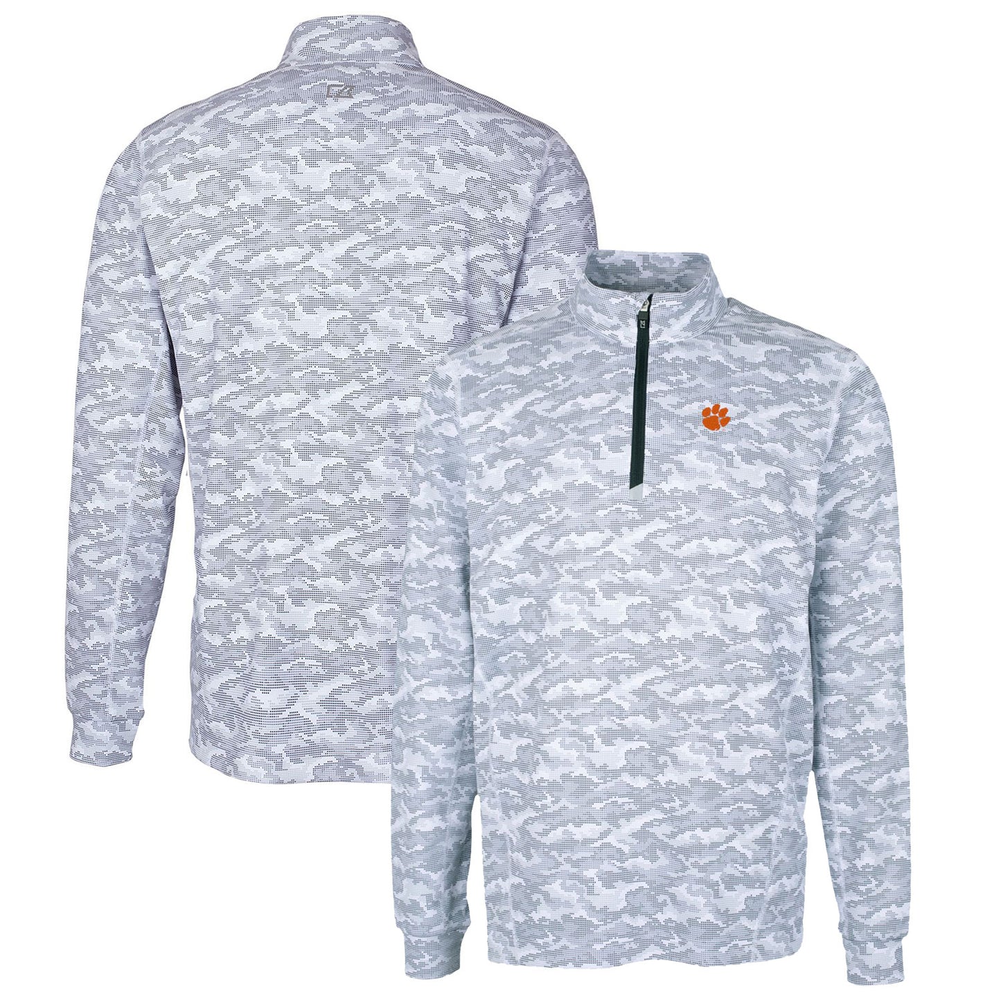 Men's Cutter & Buck Charcoal Clemson Tigers Big & Tall Traverse Camo Print Stretch Quarter-Zip Pullover Top