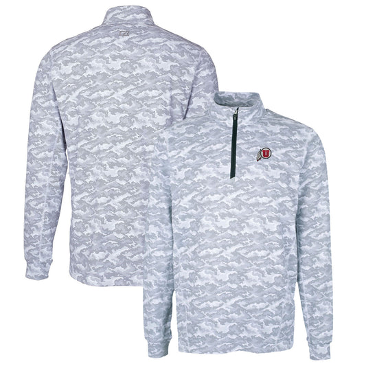 Men's Cutter & Buck Charcoal Utah Utes Big & Tall Traverse Camo Print Stretch Quarter-Zip Pullover Top