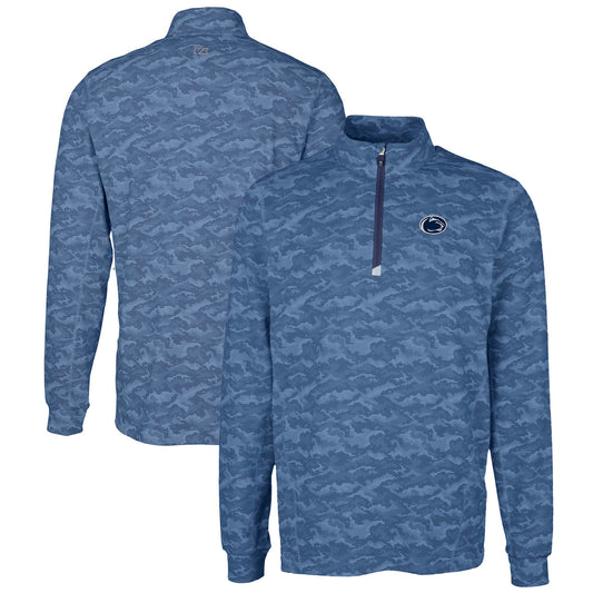 Men's Cutter & Buck Navy Penn State Nittany Lions Big & Tall Traverse Camo Print Stretch Quarter-Zip Pullover Top