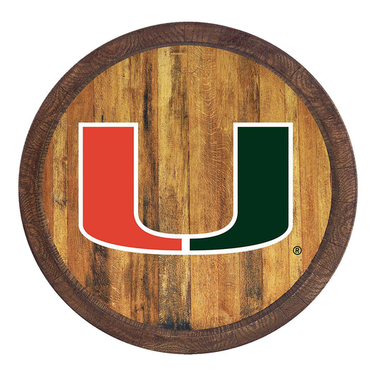 Brown Miami Hurricanes Faux Barrel Top Sign
