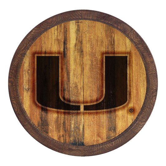 Brown Miami Hurricanes Branded Faux Barrel Top Sign
