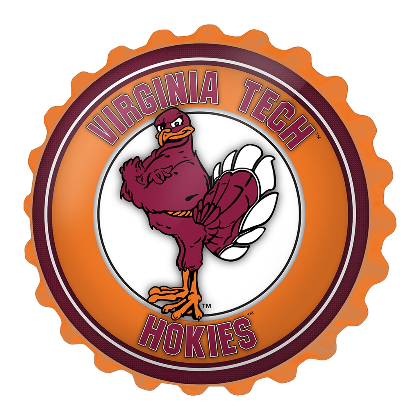 Orange Virginia Tech Hokies Mascot Bottle Cap Wall Sign