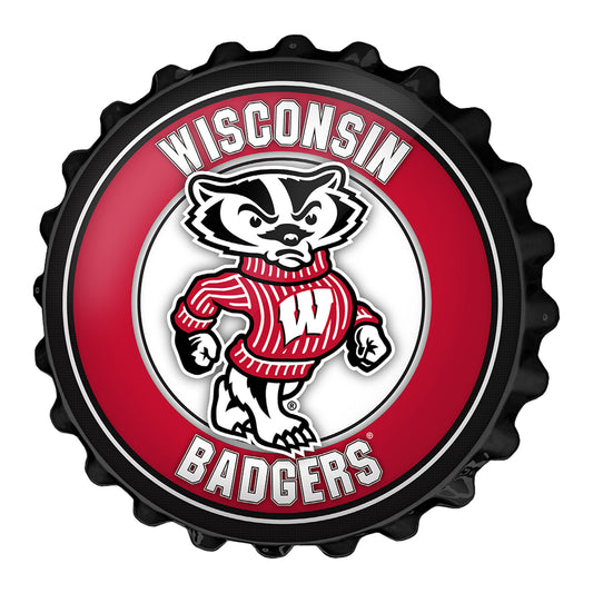 Black Wisconsin Badgers Bottle Cap Wall Sign