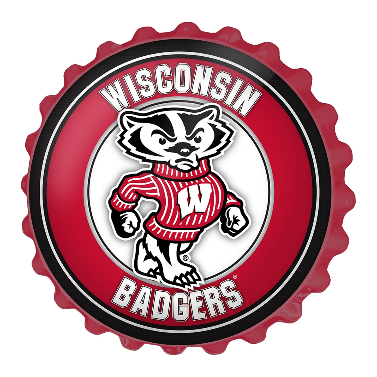 Red Wisconsin Badgers Mascot Bottle Cap Wall Sign