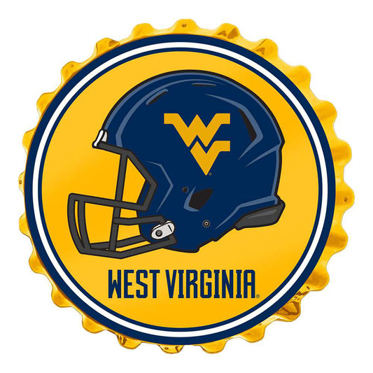 Gold West Virginia Mountaineers Helmet Bottle Cap Wall Sign