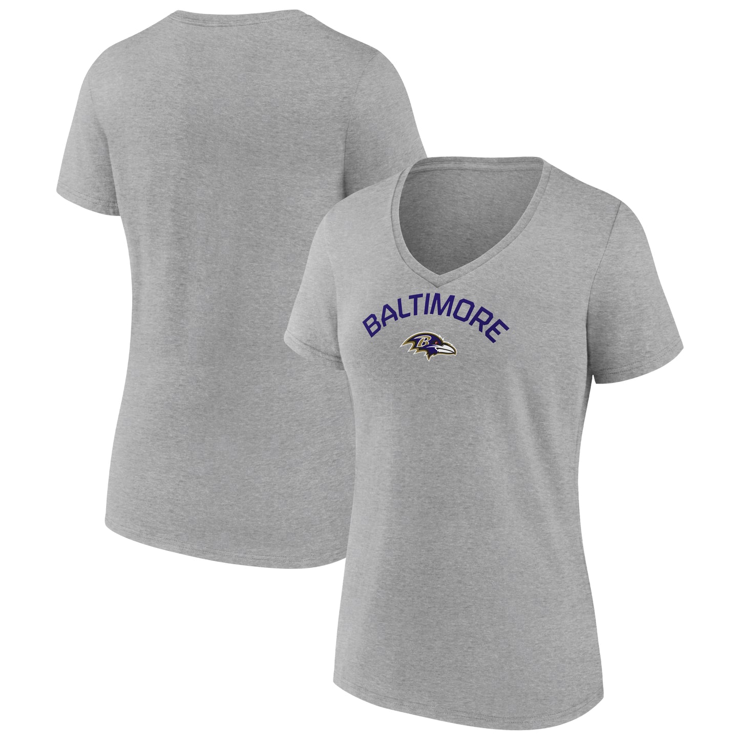 Women's Heather Gray Baltimore Ravens Team Arc V-Neck T-Shirt