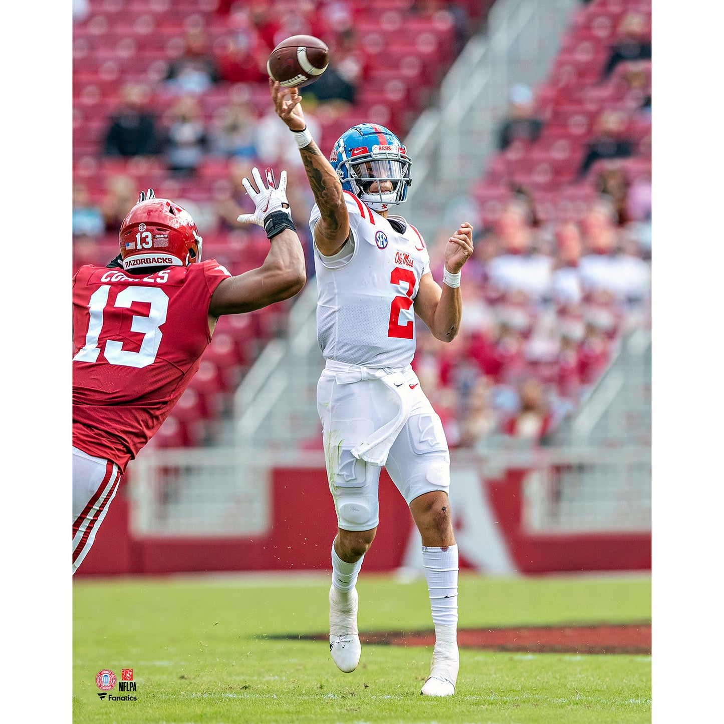 Matt Corral Ole Miss Rebels Unsigned Drops Back for a Pass Photograph