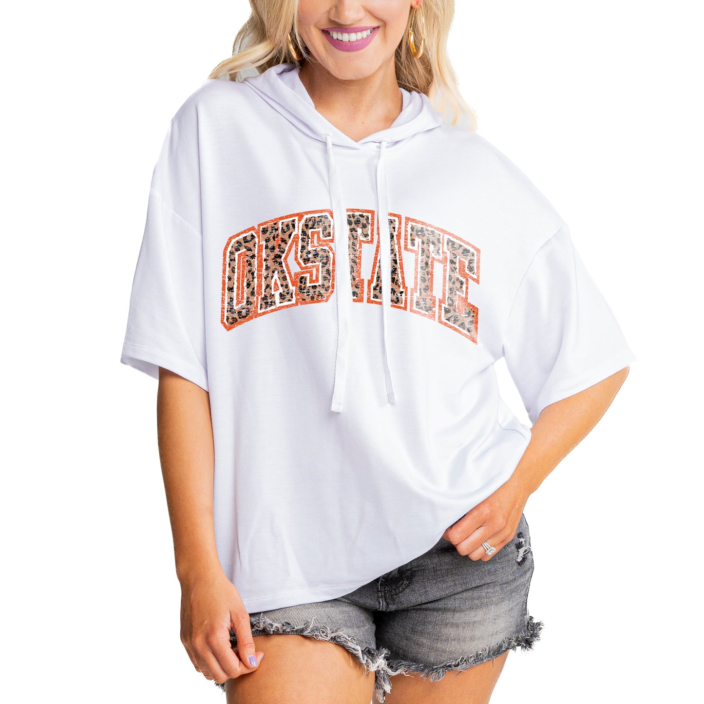 Women's Gameday Couture White Oklahoma State Cowboys Flowy Lightweight Short Sleeve Hooded Top