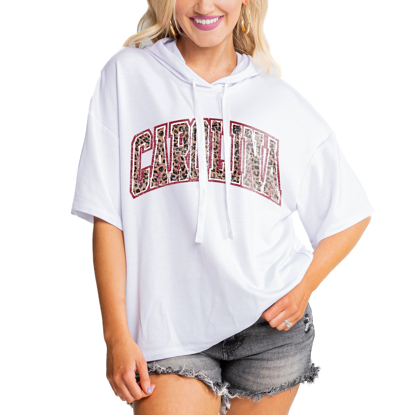 Women's Gameday Couture White South Carolina Gamecocks Flowy Lightweight Short Sleeve Hooded Top