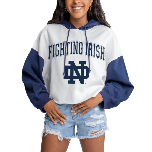 Women's Gameday Couture Navy/White Notre Dame Fighting Irish Good Time Colorblocked Cropped Hoodie