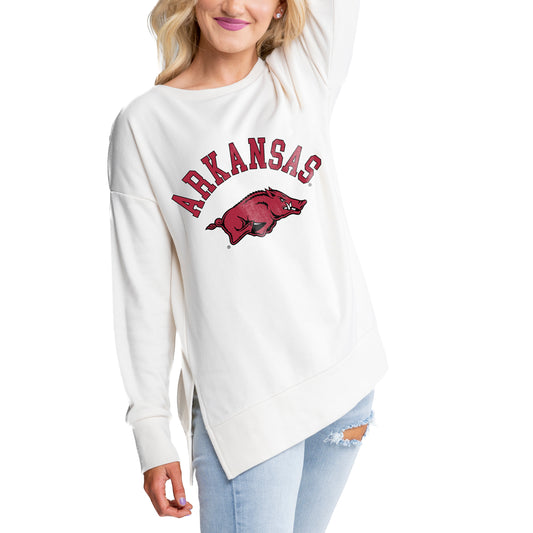 Women's Gameday Couture Cream Arkansas Razorbacks Side Split Pullover Top