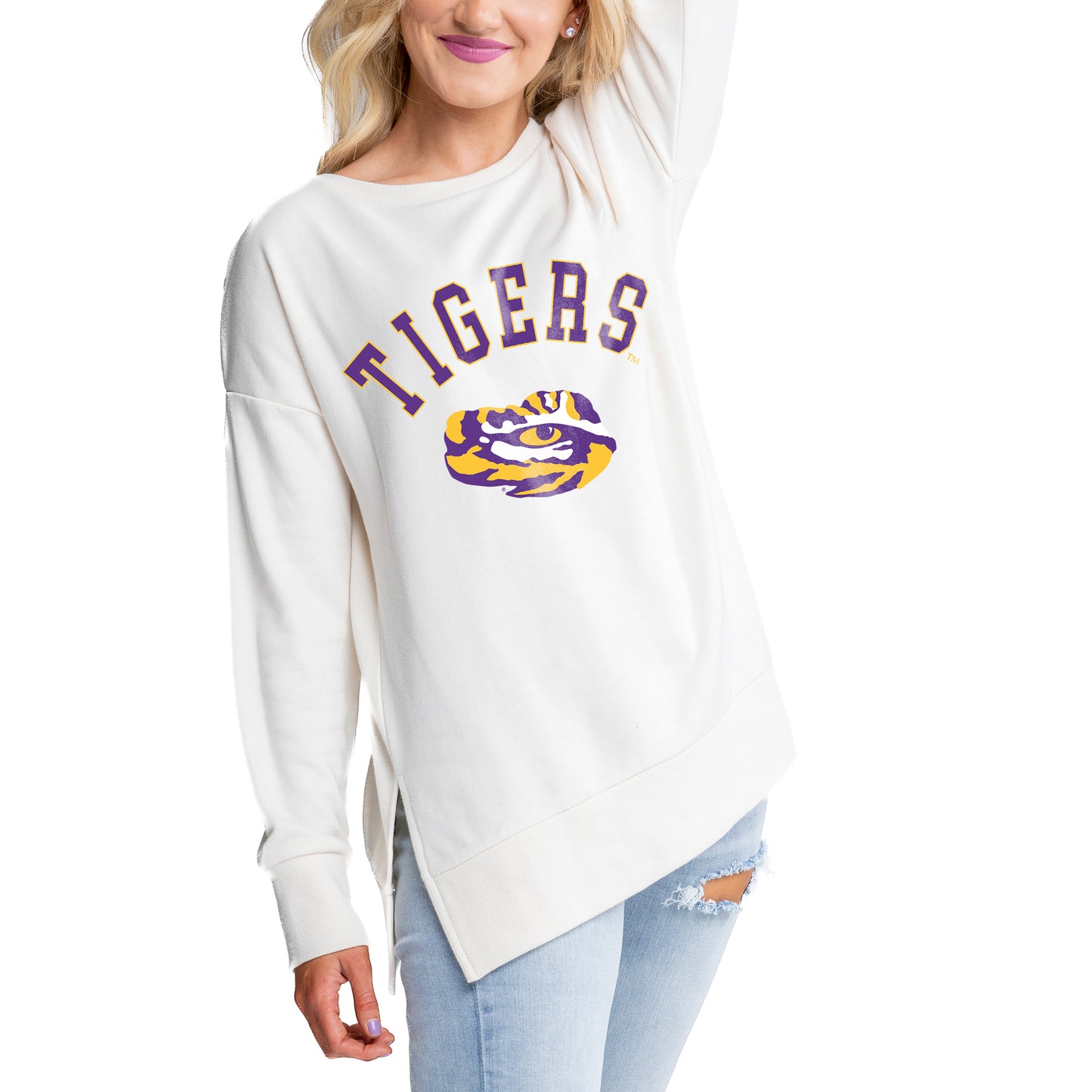 Women's Gameday Couture Cream LSU Tigers Side Split Pullover Top