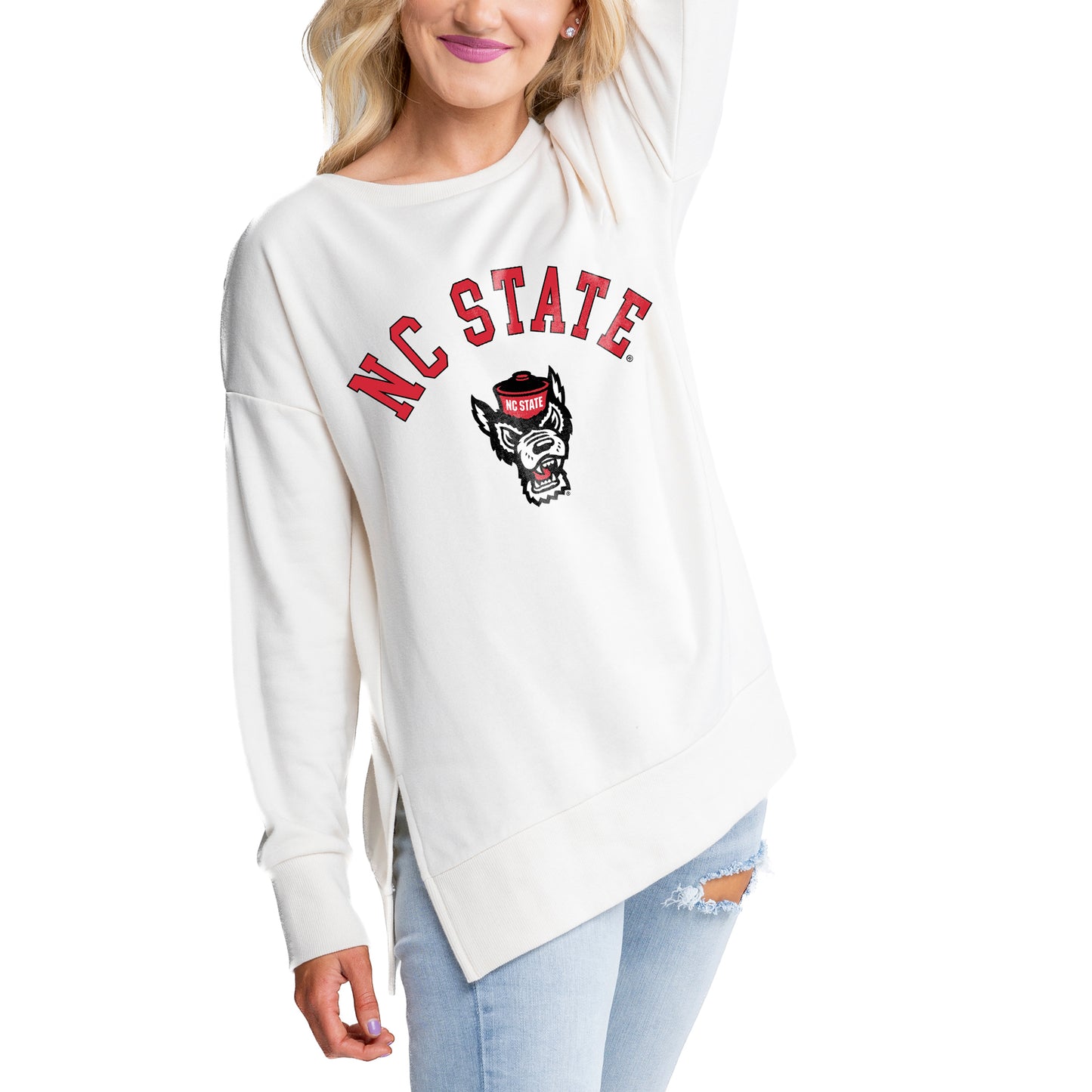 Women's Gameday Couture Cream NC State Wolfpack Side Split Pullover Top