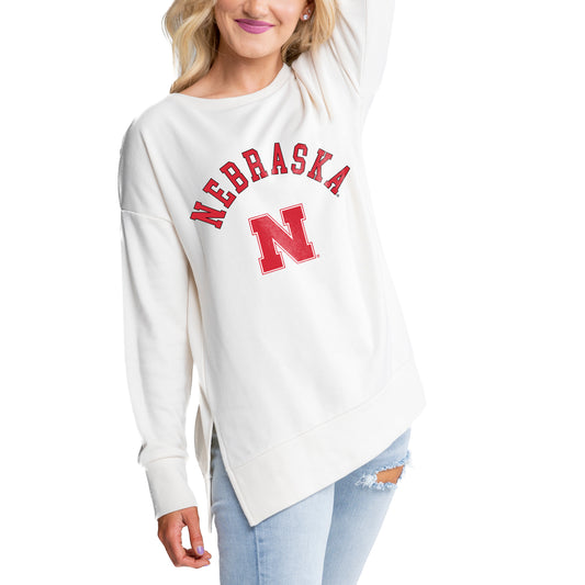 Women's Gameday Couture Cream Nebraska Huskers Side Split Pullover Top