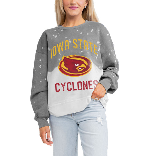 Women's Gameday Couture Gray Iowa State Cyclones Twice As Nice Faded Crewneck Sweatshirt