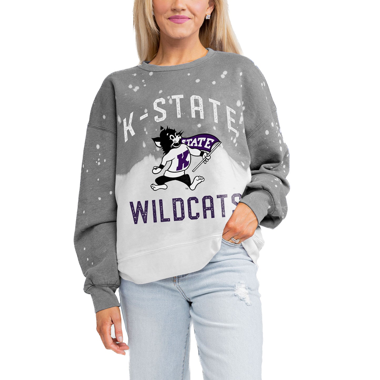 Women's Gameday Couture Gray Kansas State Wildcats Twice As Nice Faded Crewneck Sweatshirt