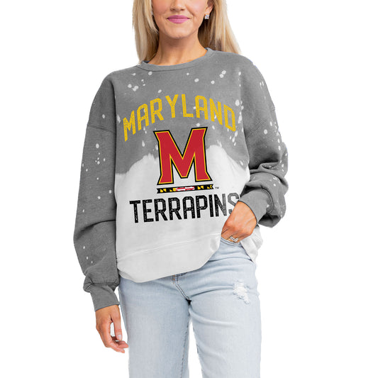 Women's Gameday Couture Gray Maryland Terrapins Twice As Nice Faded Crewneck Sweatshirt