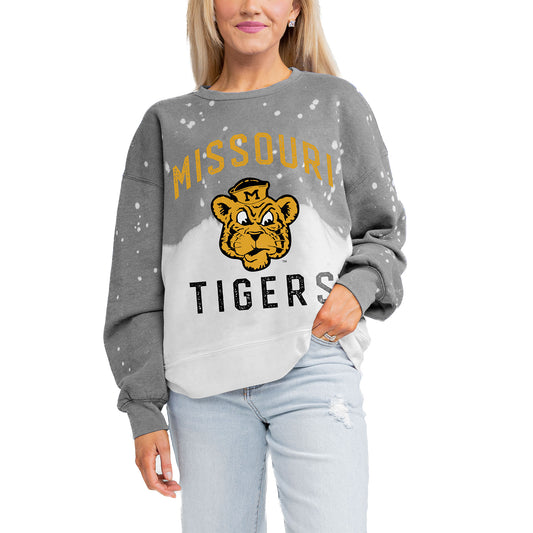 Women's Gameday Couture Gray Missouri Tigers Twice As Nice Faded Crewneck Sweatshirt