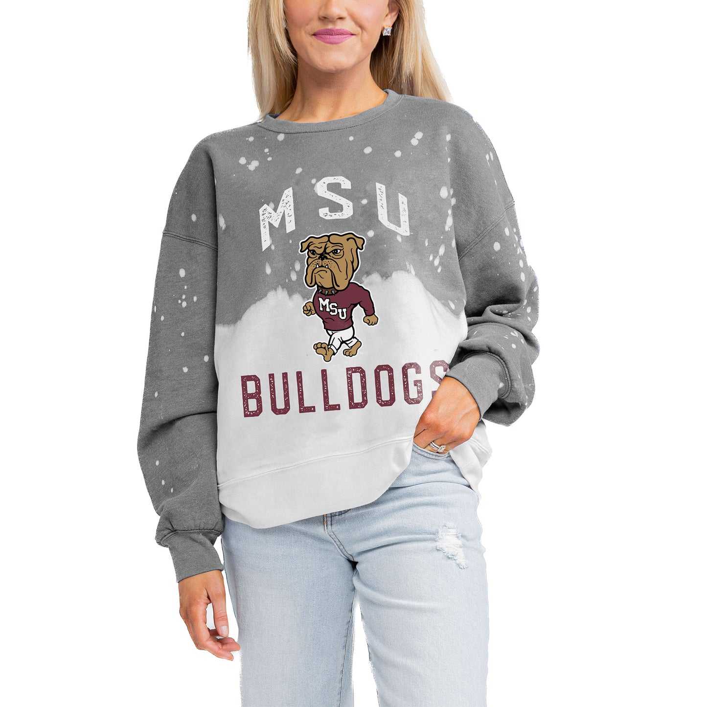 Women's Gameday Couture Gray Mississippi State Bulldogs Twice As Nice Faded Crewneck Sweatshirt