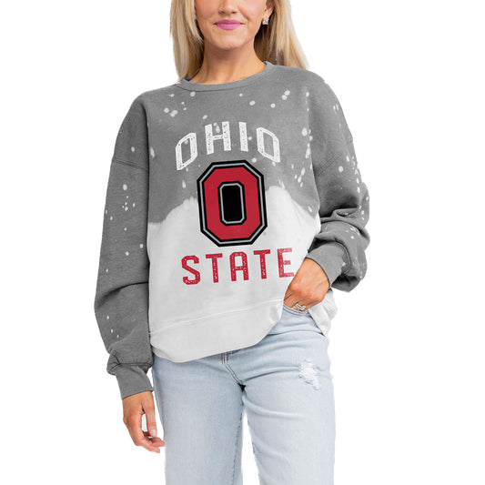 Women's Gameday Couture Gray Ohio State Buckeyes Twice As Nice Faded Crewneck Sweatshirt