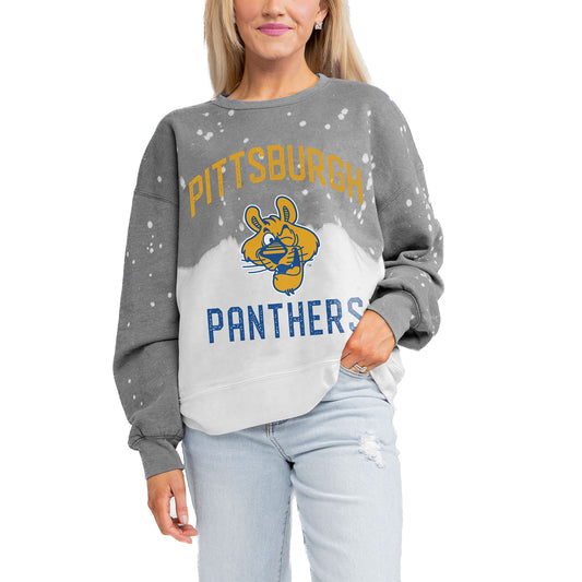 Women's Gameday Couture Gray Pitt Panthers Twice As Nice Faded Crewneck Sweatshirt