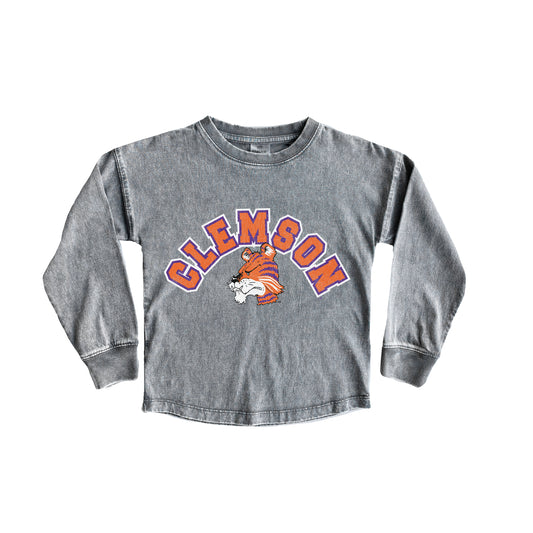 Girls Youth Gameday Couture Gray Clemson Tigers Faded Wash Pullover Top