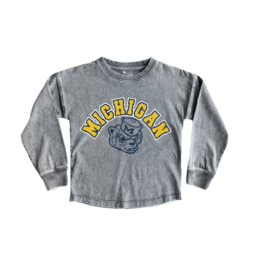 Girls Youth Gameday Couture Gray Michigan Wolverines Faded Wash Pullover Top