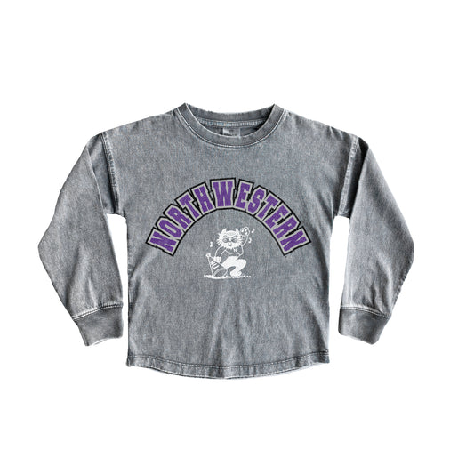 Girls Youth Gameday Couture Gray Northwestern Wildcats Faded Wash Pullover Top