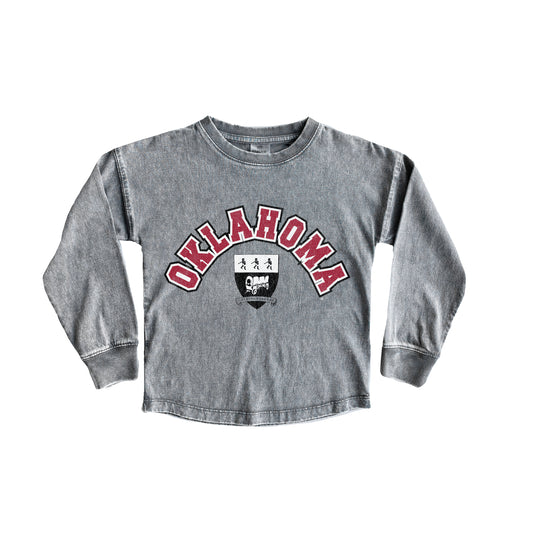 Girls Youth Gameday Couture Gray Oklahoma Sooners Faded Wash Pullover Top