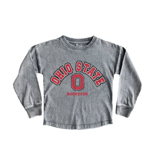 Girls Youth Gameday Couture Gray Ohio State Buckeyes Faded Wash Pullover Top