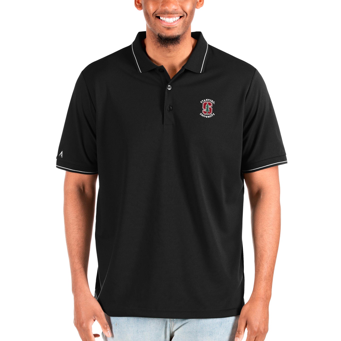 Men's Antigua Black Stanford Cardinal Affluent Big & Tall Polo