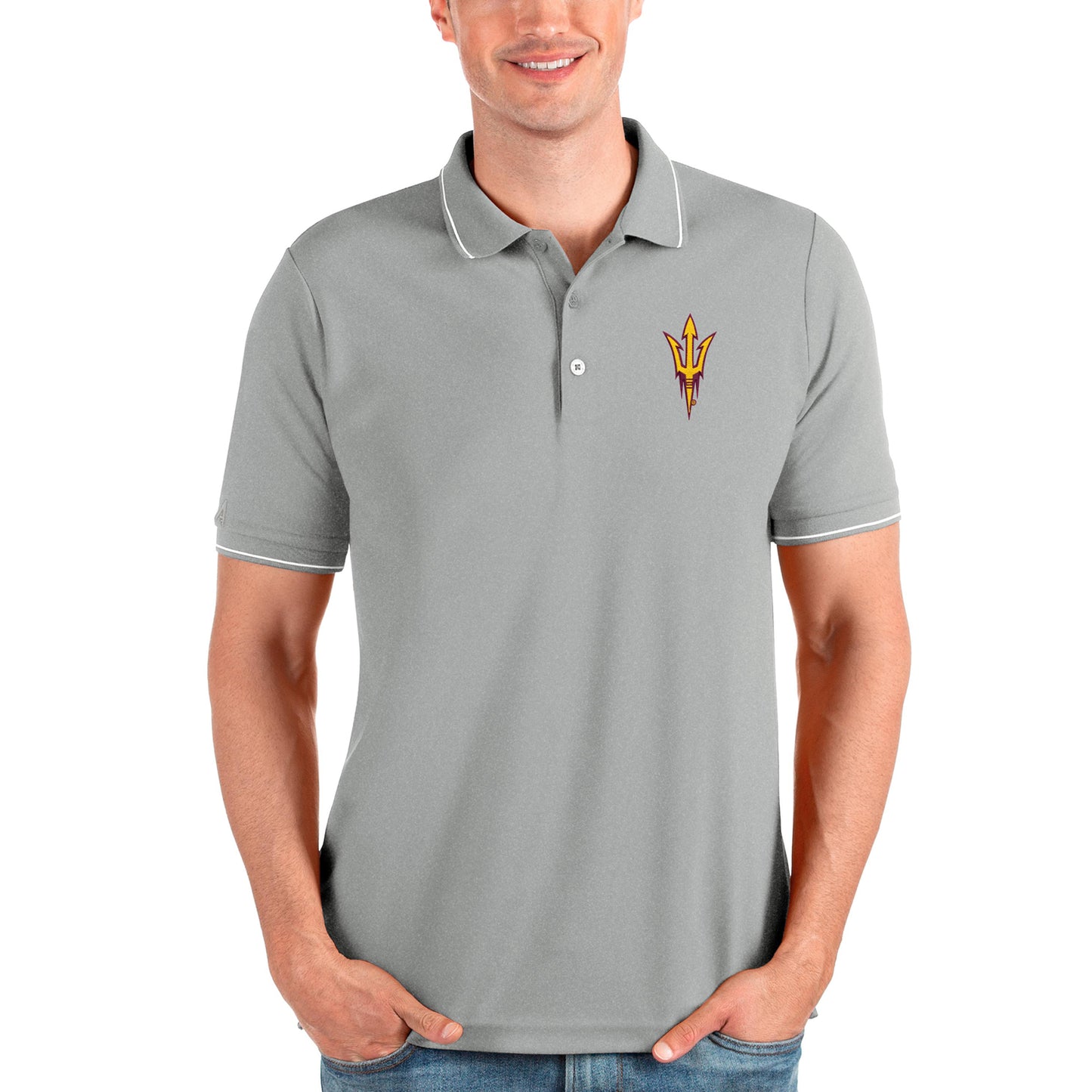 Men's Antigua Gray Arizona State Sun Devils Affluent Polo