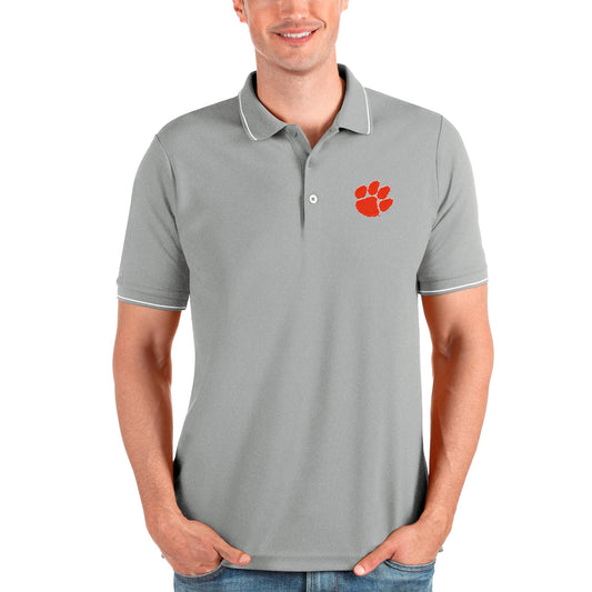 Men's Antigua Gray Clemson Tigers Affluent Polo