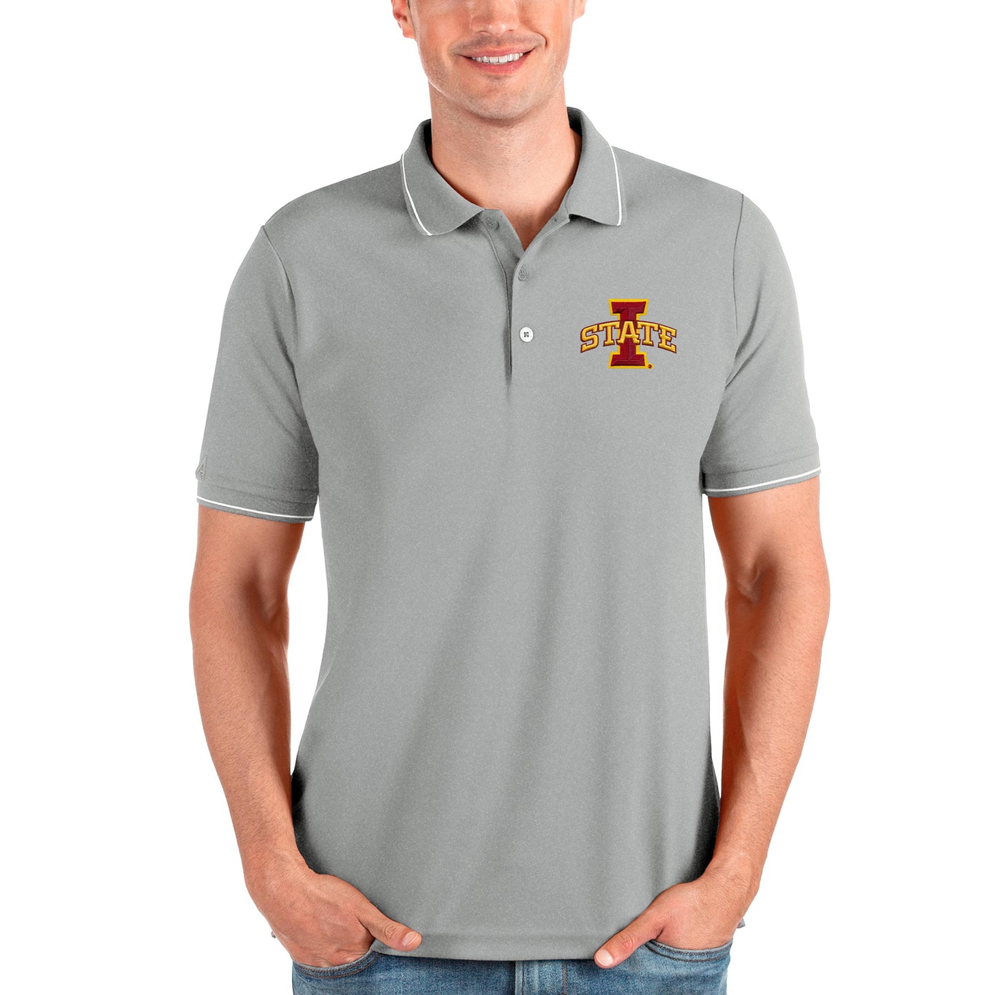 Men's Antigua Gray Iowa State Cyclones Affluent Polo