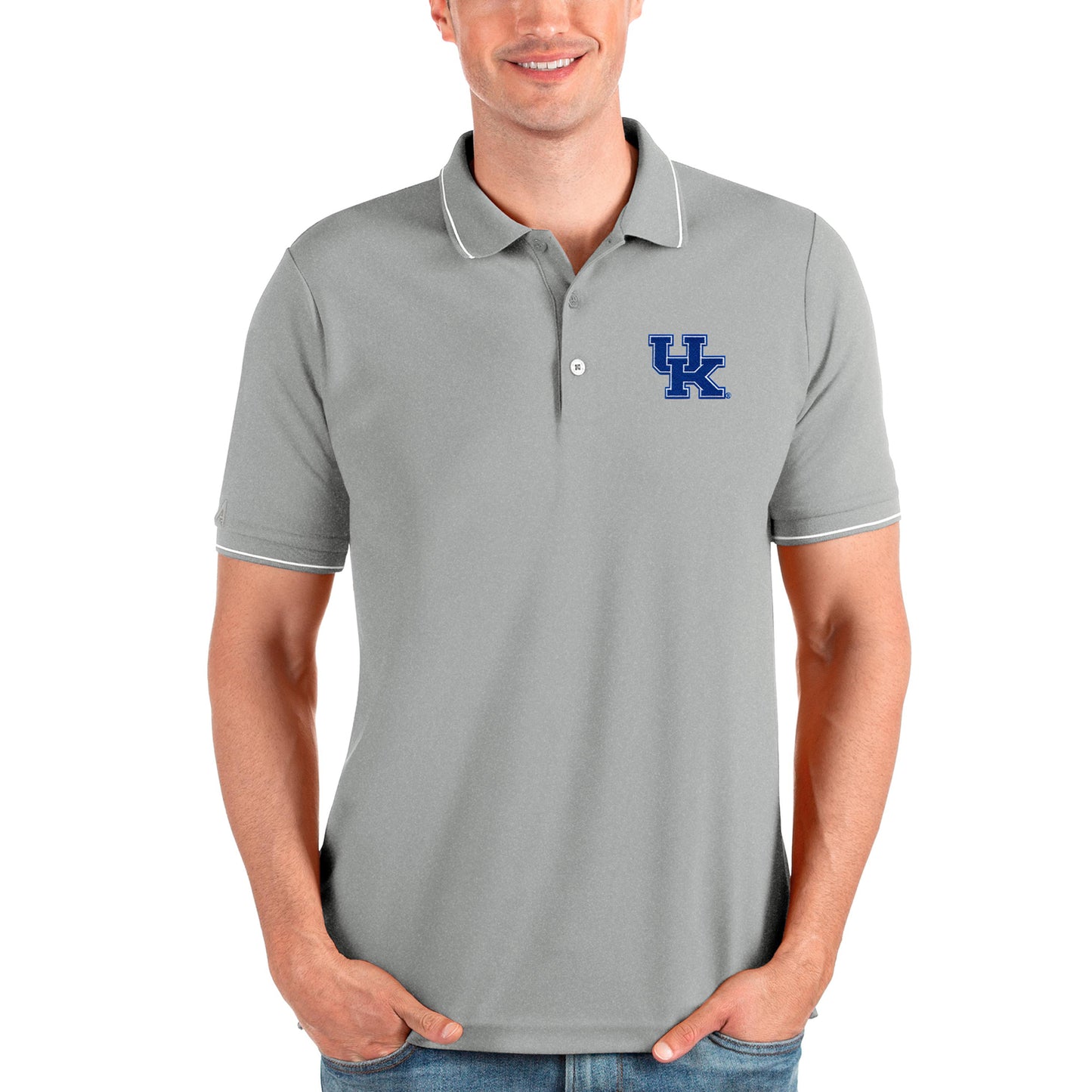 Men's Antigua Gray Kentucky Wildcats Affluent Polo
