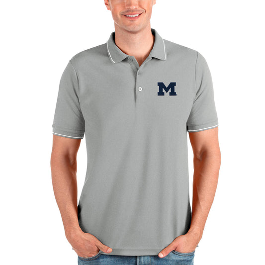 Men's Antigua Gray Michigan Wolverines Affluent Polo