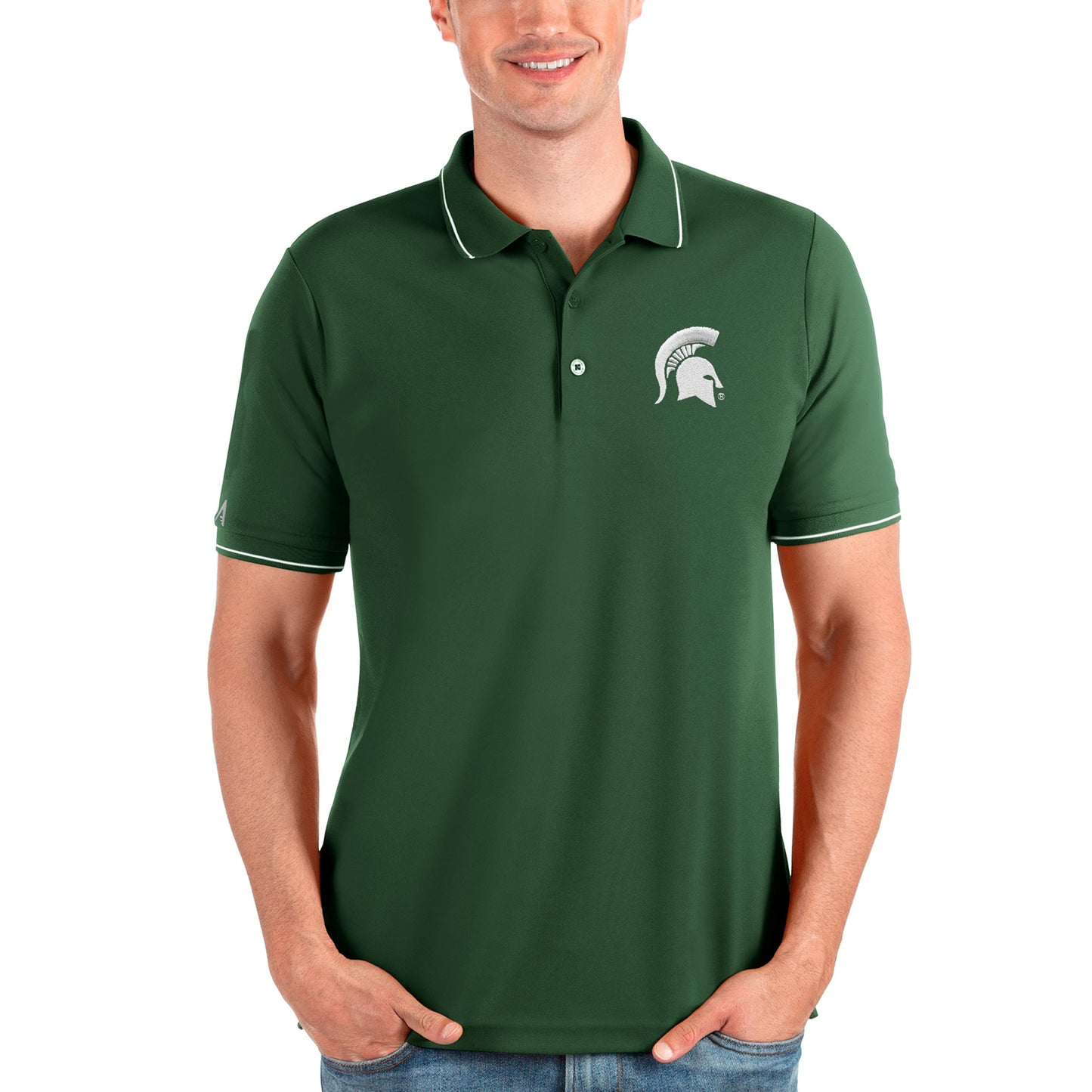 Men's Antigua Green Michigan State Spartans Affluent Polo