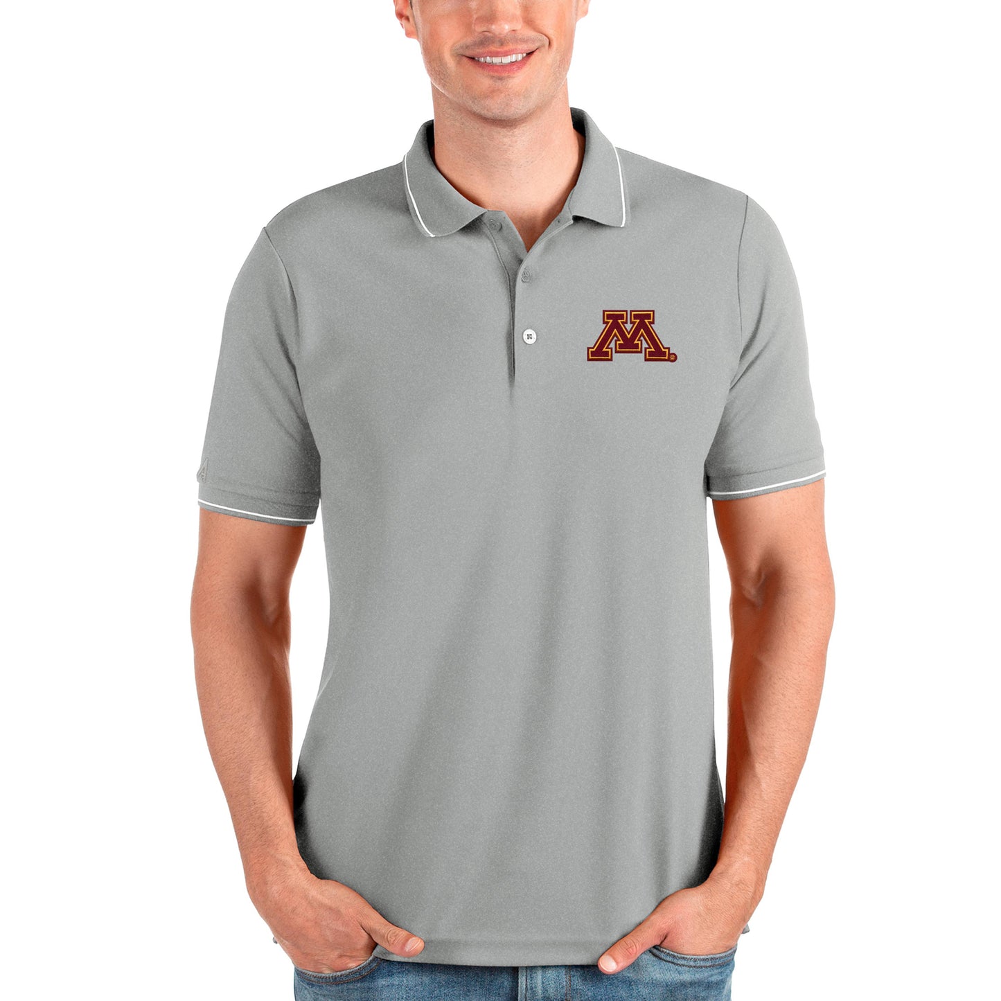 Men's Antigua Gray Minnesota Golden Gophers Affluent Polo