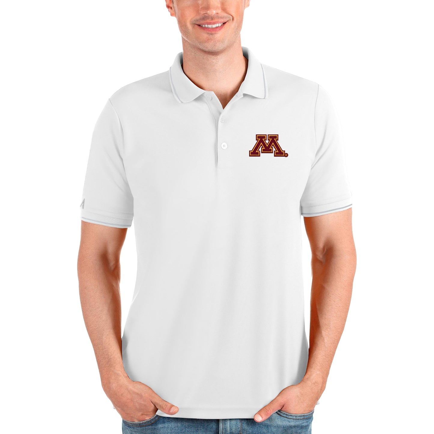 Men's Antigua White Minnesota Golden Gophers Affluent Polo