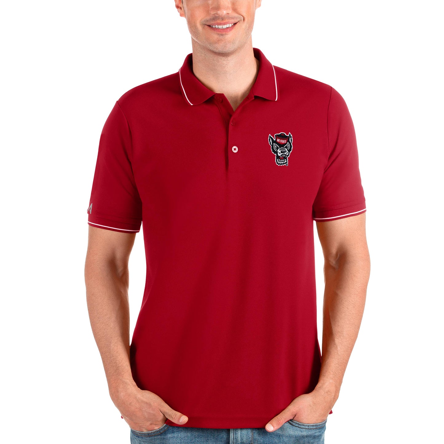 Men's Antigua Red NC State Wolfpack Affluent Polo