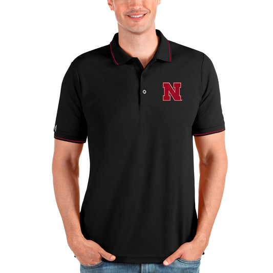 Men's Antigua Black/Scarlet Nebraska Huskers Affluent Polo