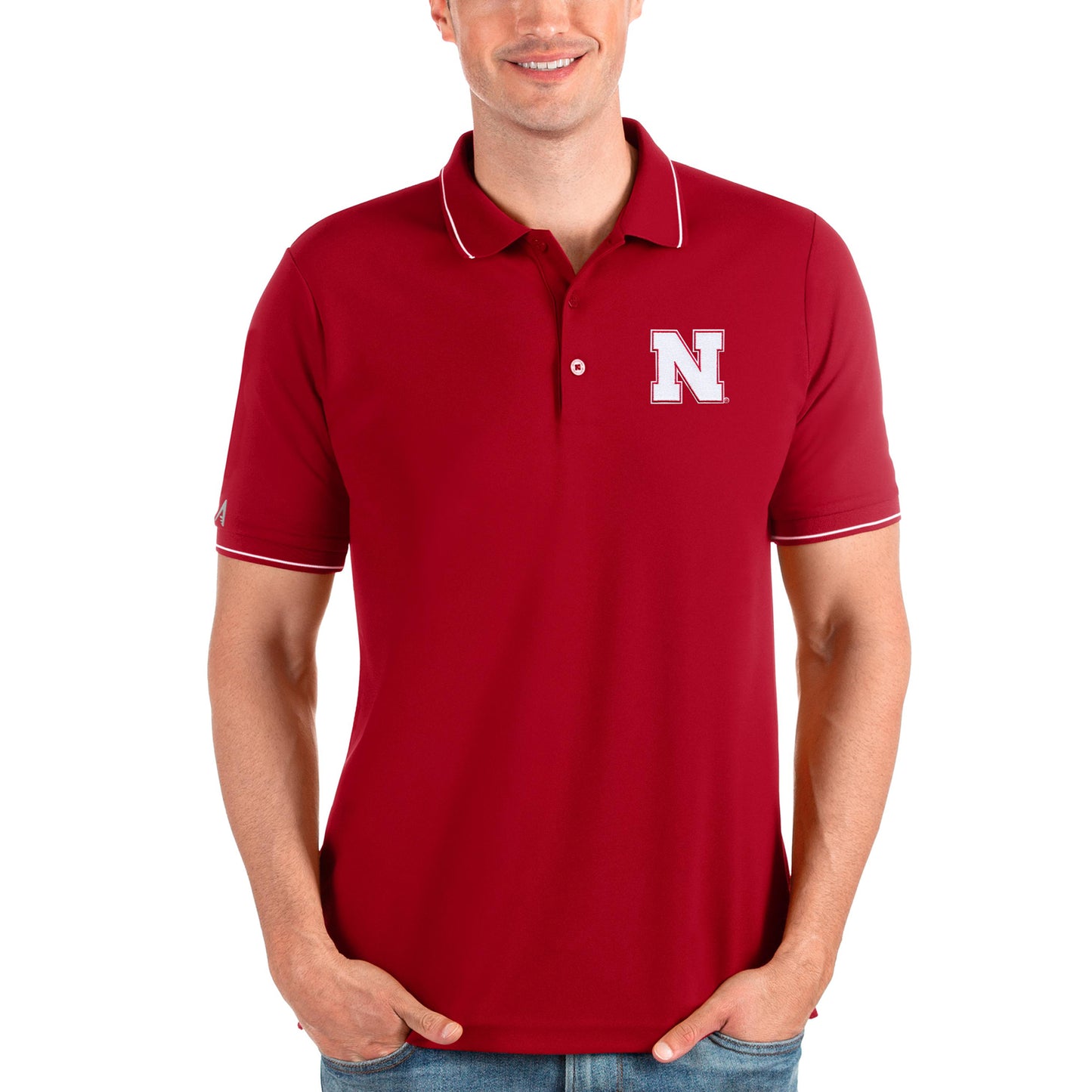 Men's Antigua Scarlet Nebraska Huskers Affluent Polo