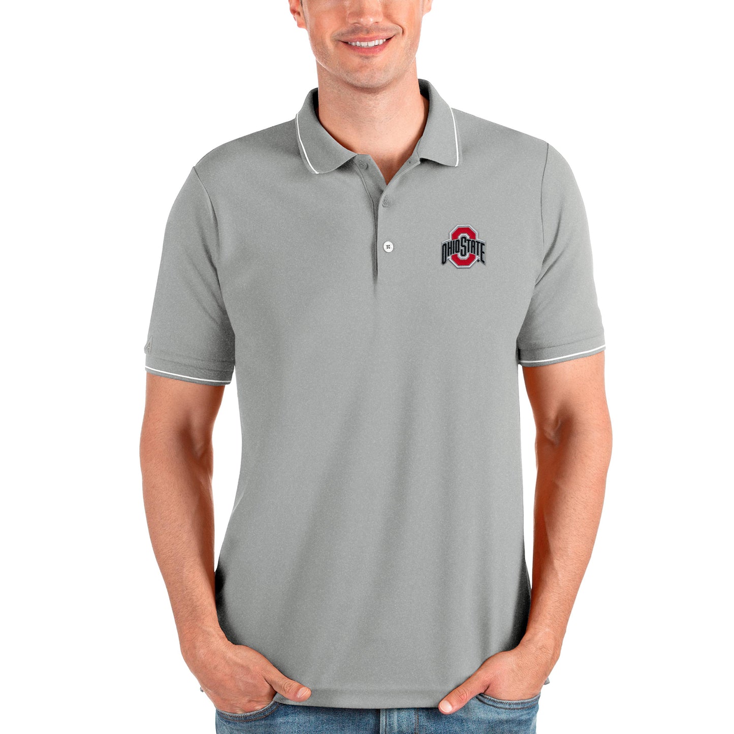 Men's Antigua Gray Ohio State Buckeyes Affluent Polo