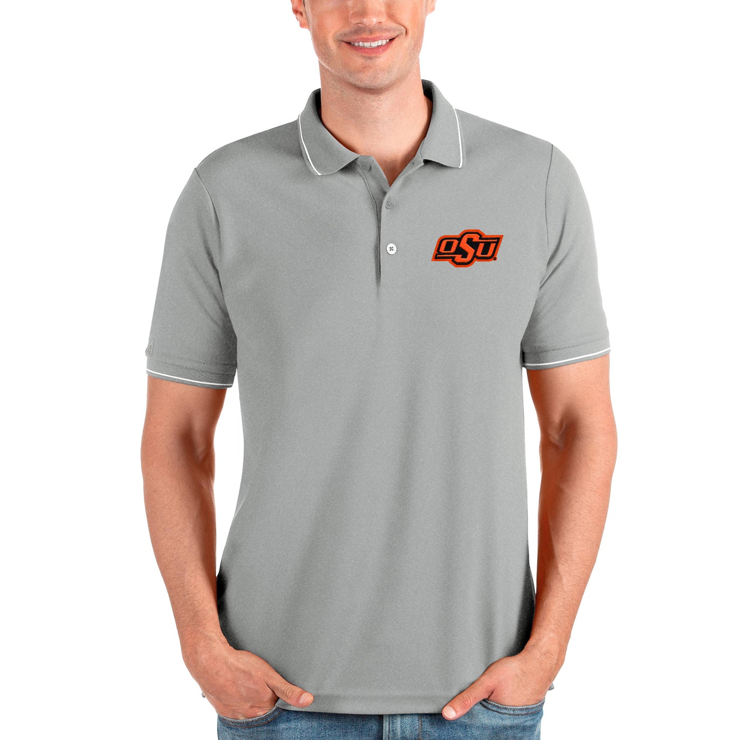 Men's Antigua Gray Oklahoma State Cowboys Affluent Polo