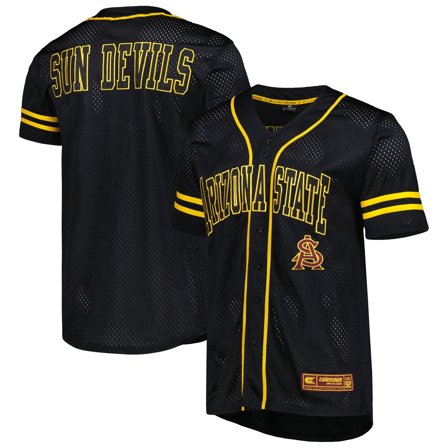 Men's Colosseum Black Arizona State Sun Devils Free Spirited Mesh Button-Up Baseball Jersey